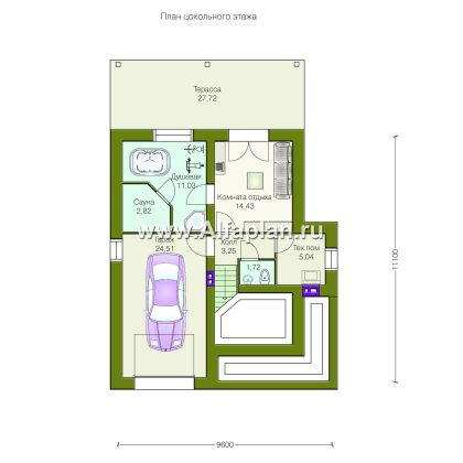Проекты домов Альфаплан - Проект трехэтажного дома из газобетона «Индиго», с гаражом в цоколе - превью плана проекта №1