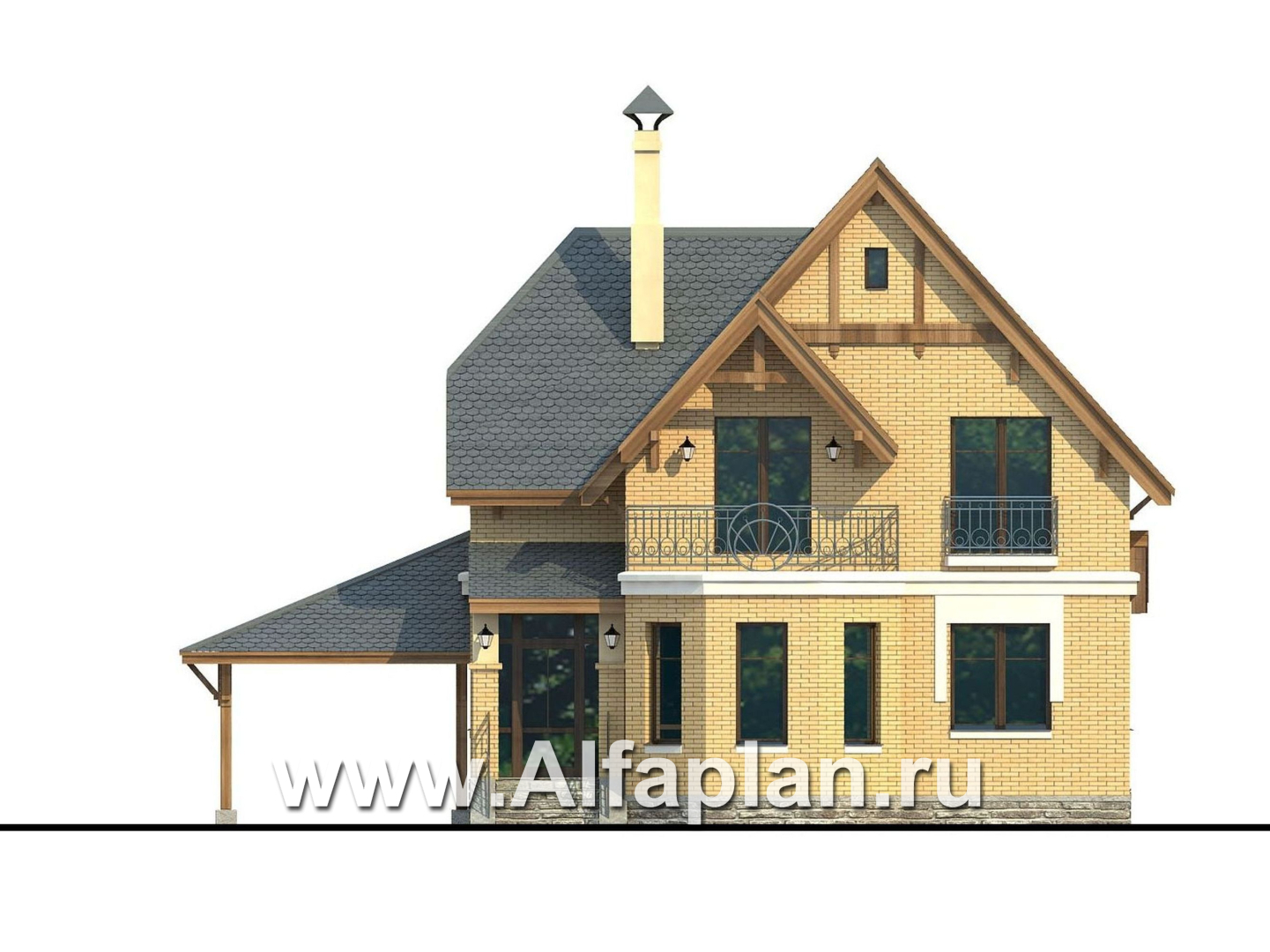 Проекты домов Альфаплан - «Шевалье» — компактный дом с балконом над эркером - изображение фасада №1