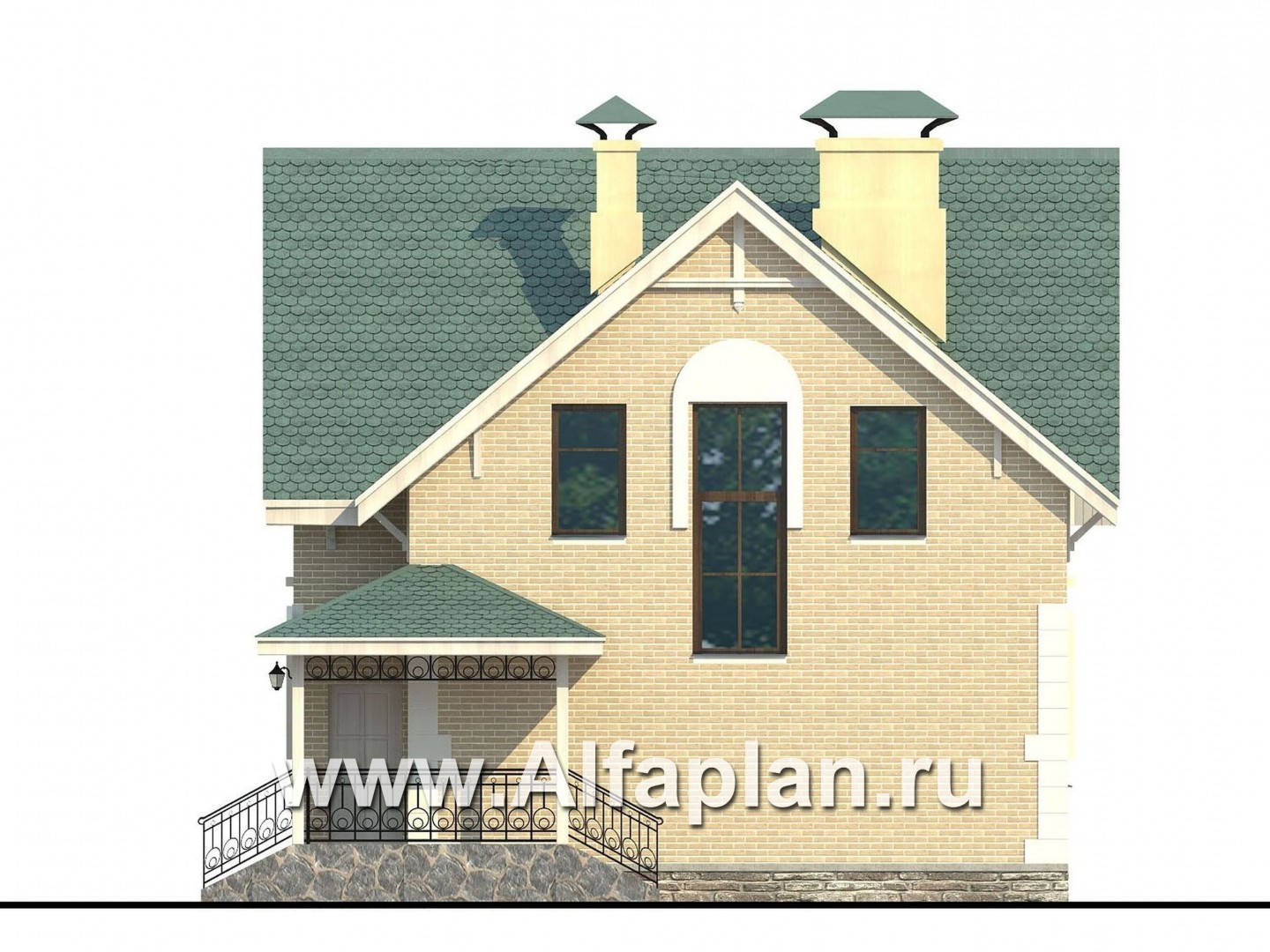 Проекты домов Альфаплан - Проект дома с мансардой из газобетона «Оптима», открытая планировка, фото - изображение фасада №2