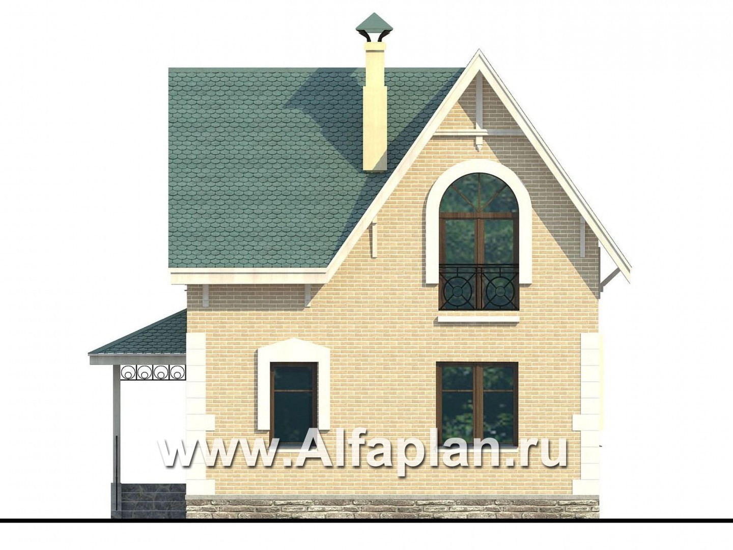 Проекты домов Альфаплан - Проект дома с мансардой из газобетона «Оптима», открытая планировка, фото - изображение фасада №4
