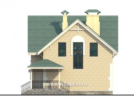 Проекты домов Альфаплан - Проект дома с мансардой из газобетона «Оптима», открытая планировка, фото - превью фасада №2