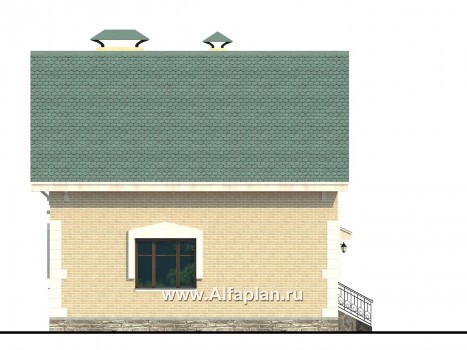 Проекты домов Альфаплан - Проект дома с мансардой из газобетона «Оптима», открытая планировка, фото - превью фасада №3