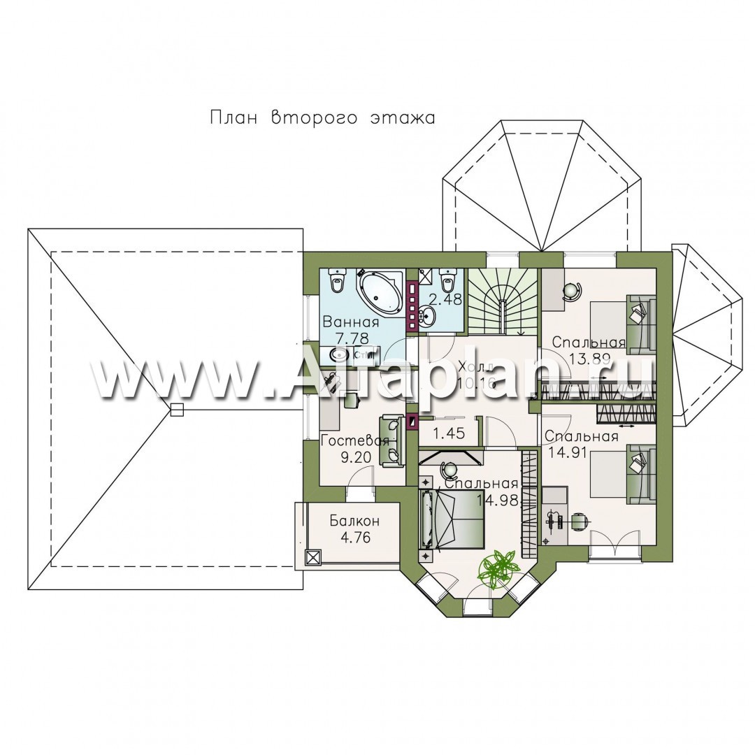 Проекты домов Альфаплан - «Классика»- двухэтажный особняк с эркером и большим гаражом - план проекта №2