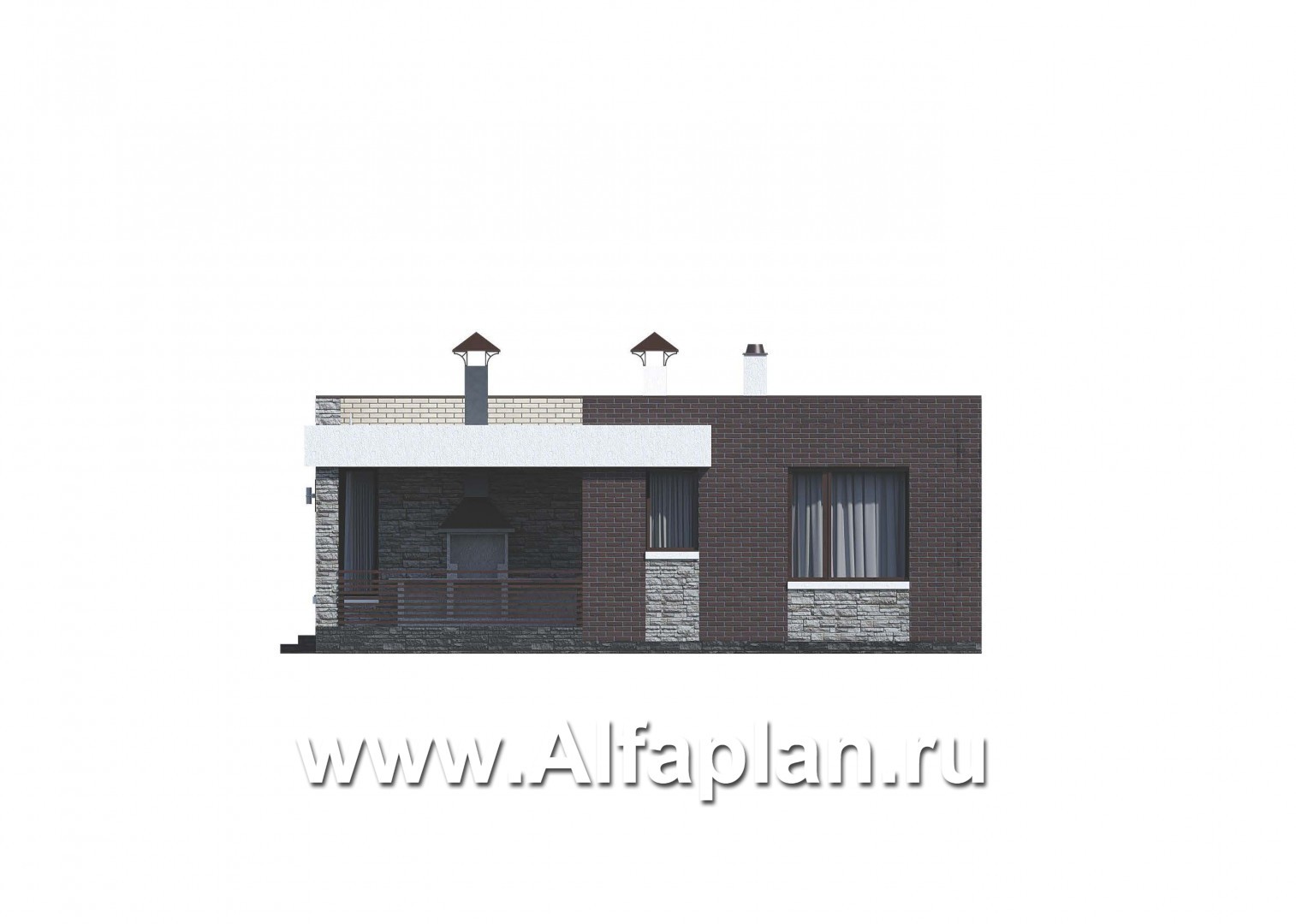 Проекты домов Альфаплан - «Дега» - красивый проект одноэтажного дома, современный стиль, с террасой и с плоской кровлей - изображение фасада №2