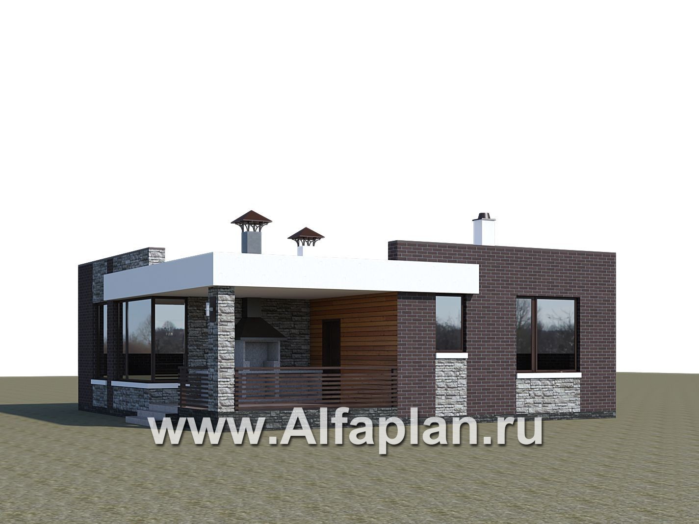 Проекты домов Альфаплан - «Дега» - красивый проект одноэтажного дома, современный стиль, с террасой и с плоской кровлей - дополнительное изображение №2