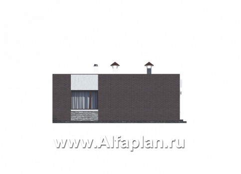Проекты домов Альфаплан - «Дега» - красивый проект одноэтажного дома, современный стиль, с террасой и с плоской кровлей - превью фасада №3