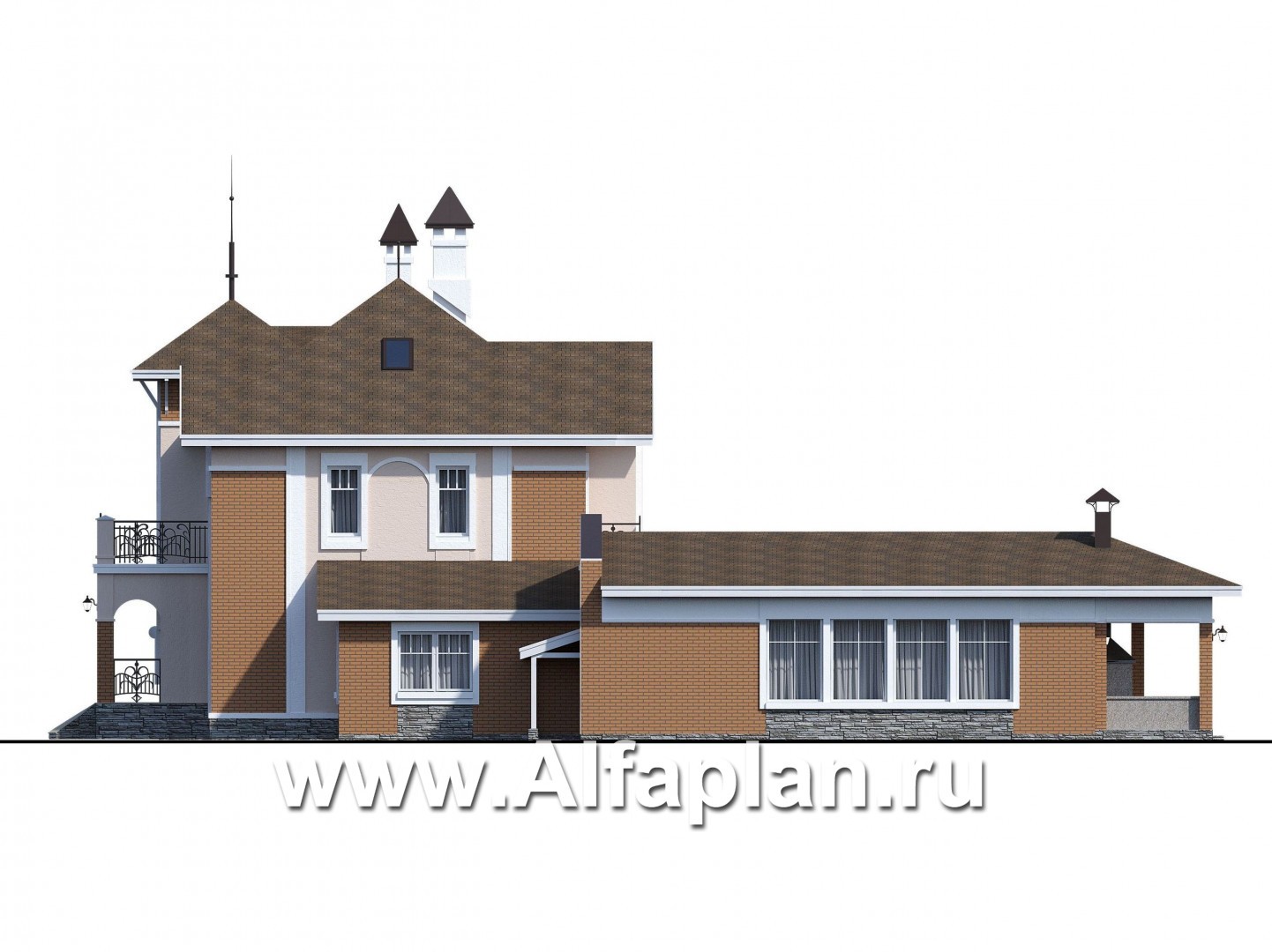 Проекты домов Альфаплан - Пристройка с бассейном к серии проектов кирпичных домов «Разумовский» - изображение фасада №2