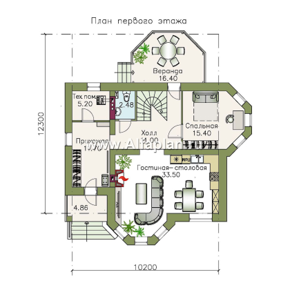 Проекты домов Альфаплан - «Классика» - классический особняк с комнатой на первом этаже - превью плана проекта №1