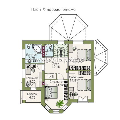 Проекты домов Альфаплан - «Классика» - классический особняк с комнатой на первом этаже - превью плана проекта №2