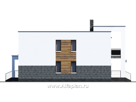 «Футура» - современный двухэтажный дом, с террасой и с плоской крышей, в стиле минимализм - превью фасада дома