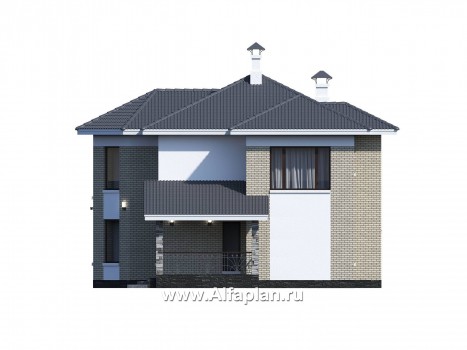 Проекты домов Альфаплан - «Меркурий» - классический двухэтажный дом с мастер-спальней в эркере - превью фасада №4