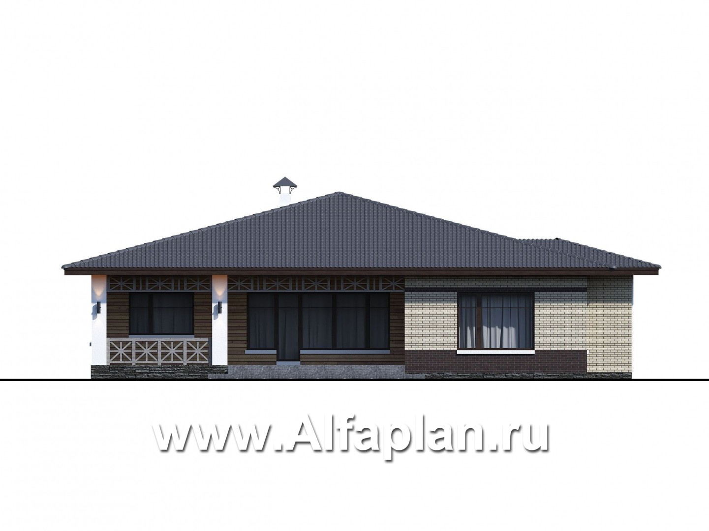Проекты домов Альфаплан - «Аризона» - уютный одноэтажный дом с террасой - изображение фасада №4