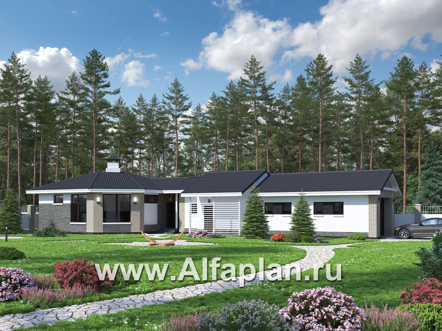 Проекты домов Альфаплан - Баня 263С с длинным гаражом 264Р - основное изображение