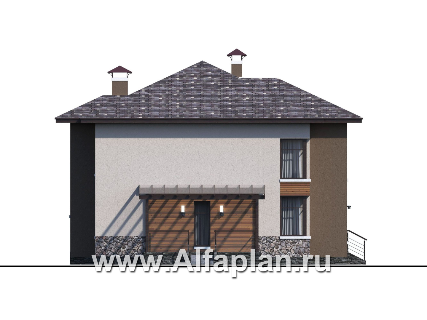 Проекты домов Альфаплан - «Печора» - стильный двухэтажный коттедж с сауной и мастер-спальней - изображение фасада №2