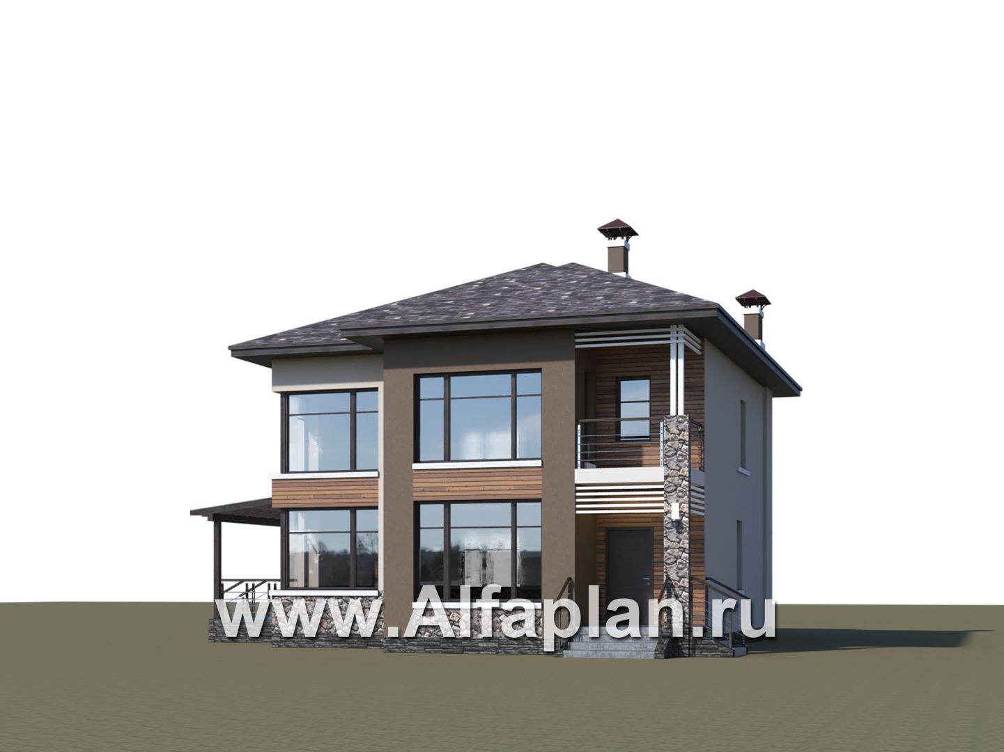 Проекты домов Альфаплан - «Печора» - стильный двухэтажный коттедж с сауной и мастер-спальней - дополнительное изображение №1