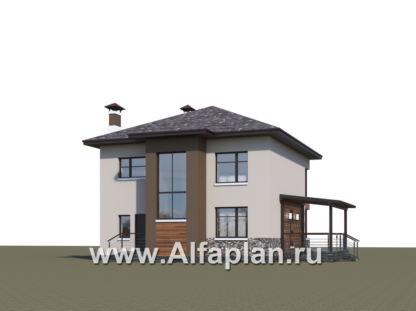 Проекты домов Альфаплан - «Печора» - стильный двухэтажный коттедж с сауной и мастер-спальней - дополнительное изображение №2