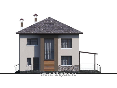 Проекты домов Альфаплан - «Печора» - стильный двухэтажный коттедж с сауной и мастер-спальней - превью фасада №3