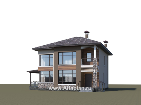 Проекты домов Альфаплан - «Печора» - стильный двухэтажный коттедж с сауной и мастер-спальней - превью дополнительного изображения №1