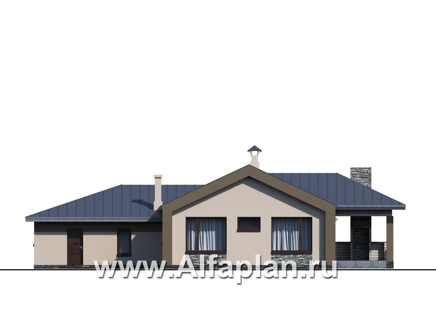 Проекты домов Альфаплан - «Аркада» - современный одноэтажный дом с террасой и большим гаражом - изображение фасада №3