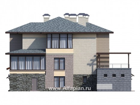 Проекты домов Альфаплан - «Амур» - трехэтажный особняк с гаражом и бассейном - превью фасада №4