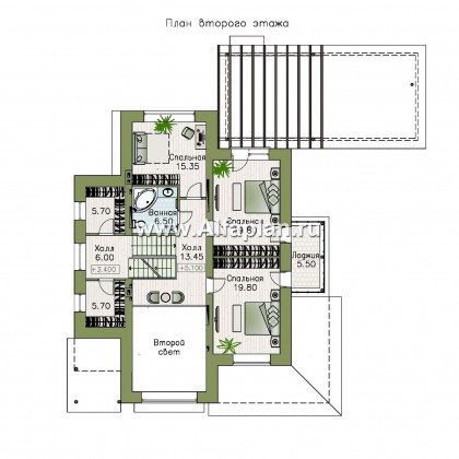 «Амур» - проект трехэтажного дома, с  гаражом в цоколе и с сауной, с двусветной гостиной, с бассейном - превью план дома - фото №3