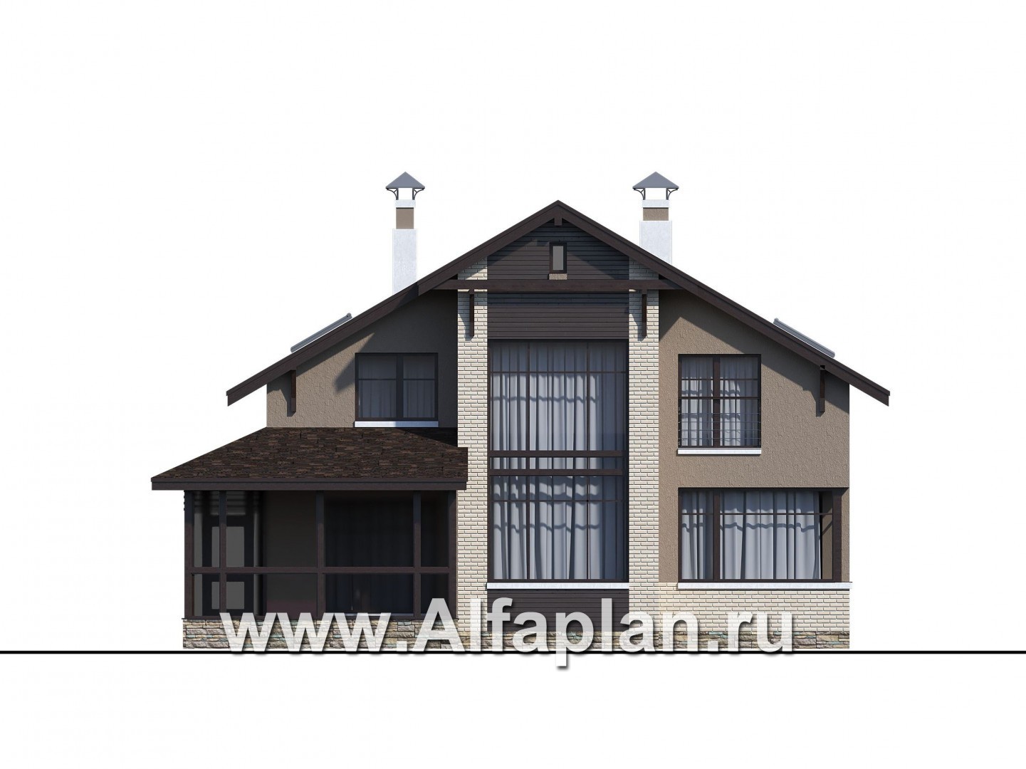 Проекты домов Альфаплан - «Регата» -проект дома с двускатной крышей - изображение фасада №1