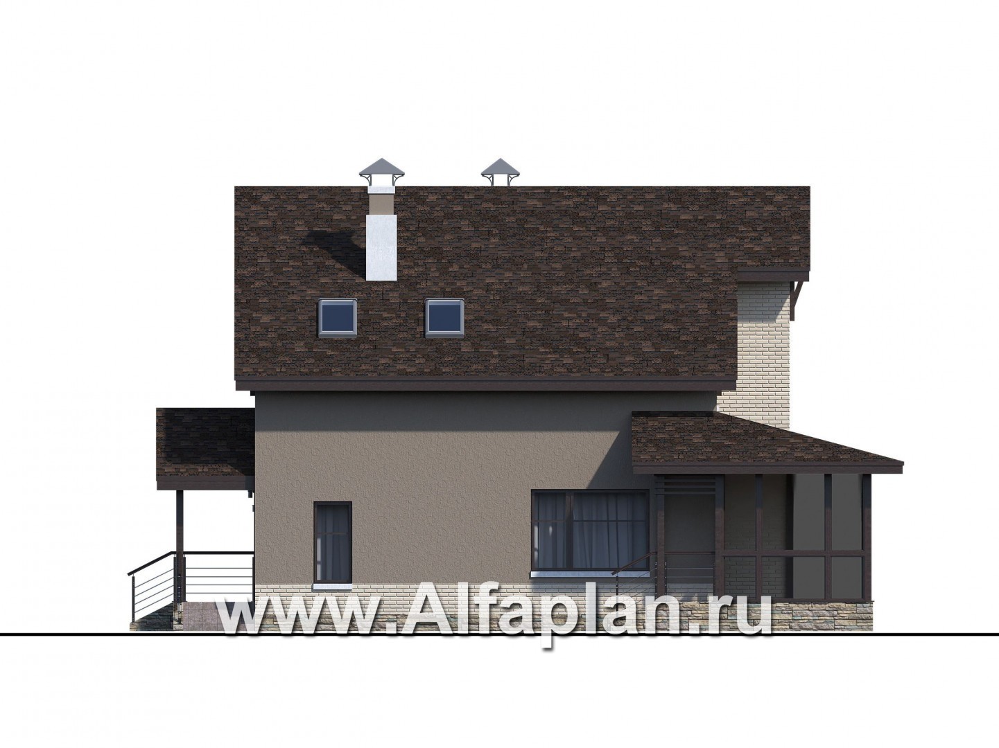 Проекты домов Альфаплан - «Регата» - проект дома с двускатной крышей - изображение фасада №2