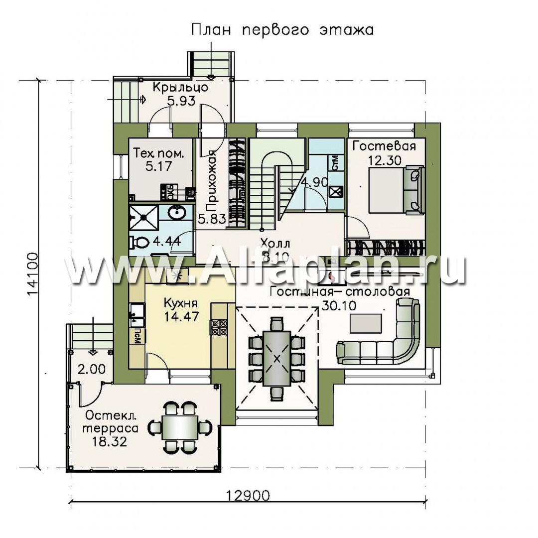 Проекты домов Альфаплан - «Регата» -проект дома с двускатной крышей - изображение плана проекта №1