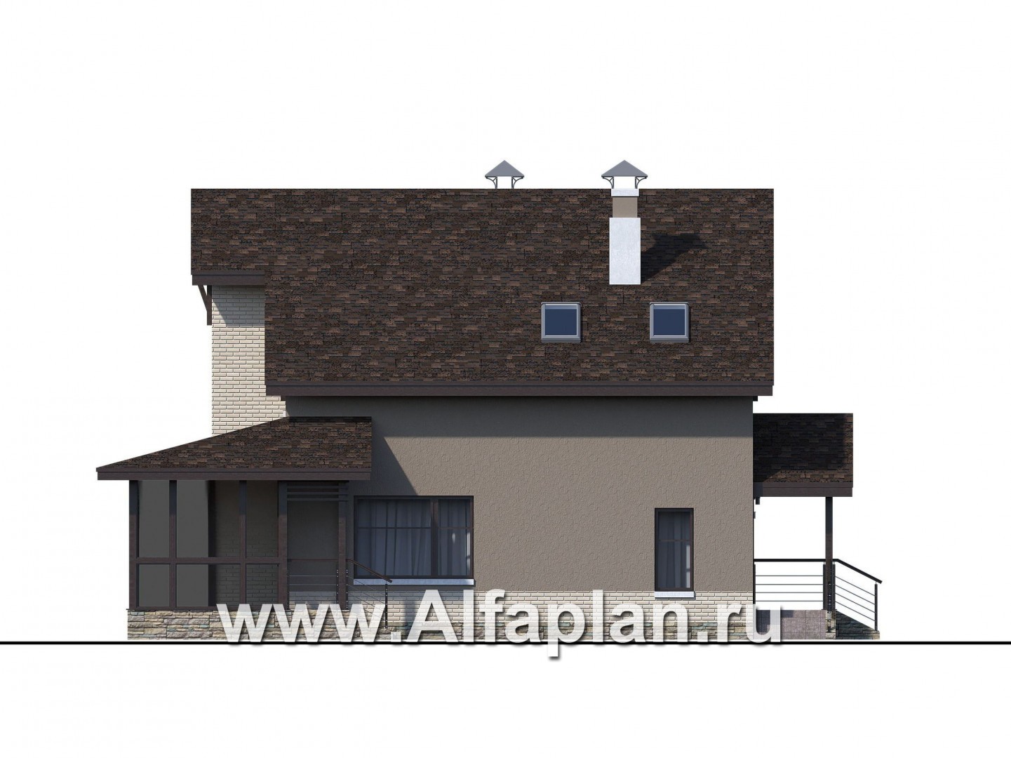 Проекты домов Альфаплан - «Регата» -проект дома с двускатной крышей - изображение фасада №2