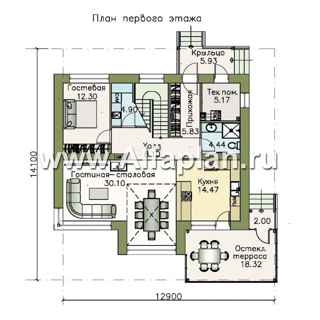 Проекты домов Альфаплан - «Регата» -проект дома с двускатной крышей - изображение плана проекта №1