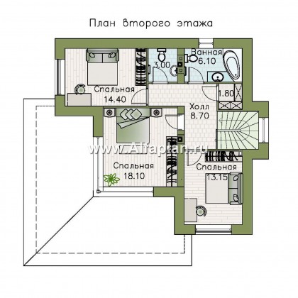 Проекты домов Альфаплан - «Квантум» - двухэтажный дом с большой террасой,  с комнатой на 1-ом этаже - превью плана проекта №2
