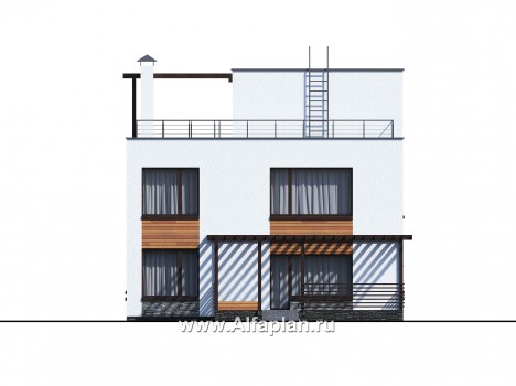 Проекты домов Альфаплан - «Золотой ключик» — современный дом с плоской эксплуатируемой кровлей - превью фасада №3