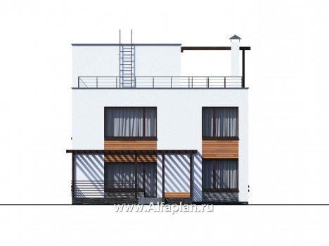 Проекты домов Альфаплан - «Золотой ключик» — современный дом с плоской эксплуатируемой кровлей - превью фасада №3