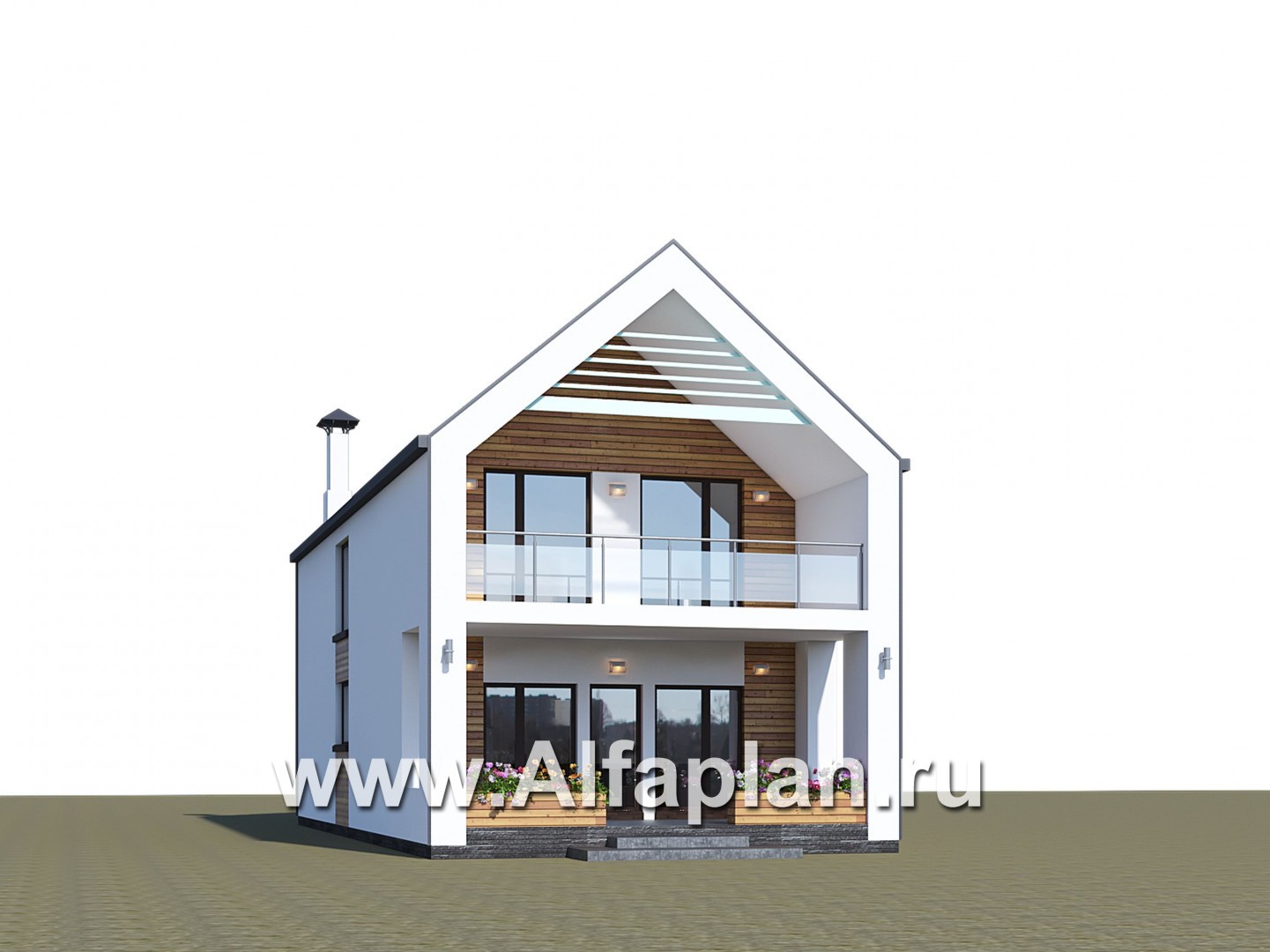 Проекты домов Альфаплан - «Барн» - современный мансардный дом с боковой террасой и балконом - дополнительное изображение №2