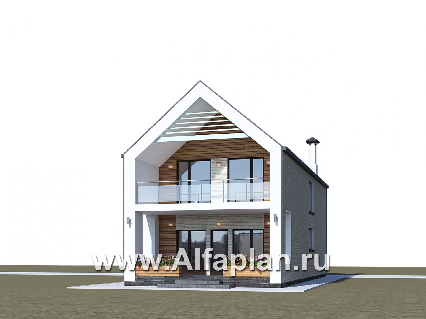 Проекты домов Альфаплан - «Барн» - современный мансардный дом с боковой террасой и балконом - дополнительное изображение №3
