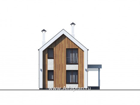 Проекты домов Альфаплан - «Барн» - современный мансардный дом с боковой террасой и балконом - превью фасада №2