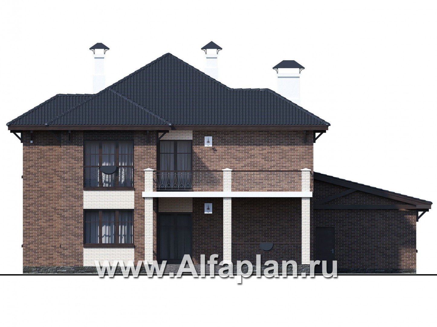 Проекты домов Альфаплан - "Монтекки" - двухэтажный коттедж с гаражом на две машины - изображение фасада №3