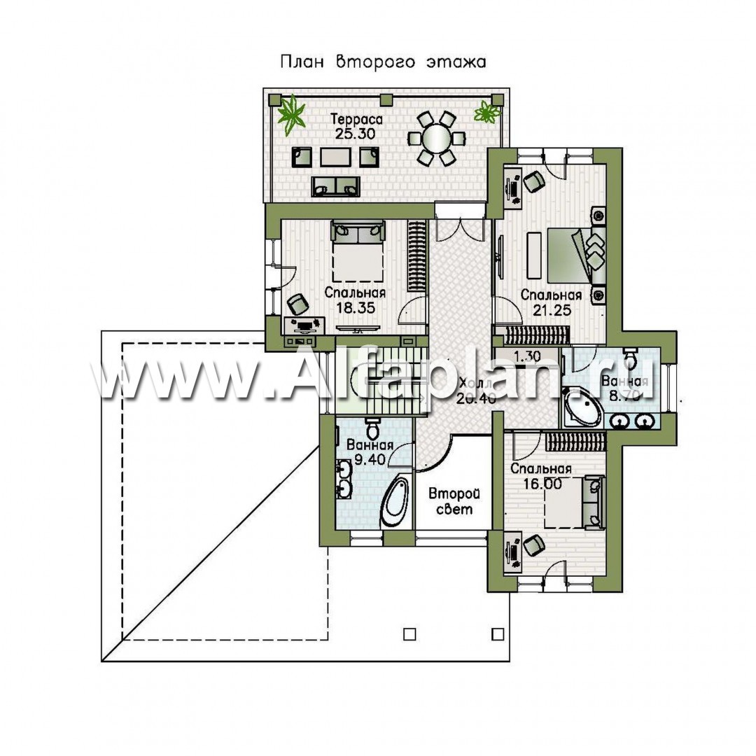 Проекты домов Альфаплан - "Монтекки" - двухэтажный коттедж с гаражом на две машины - изображение плана проекта №2