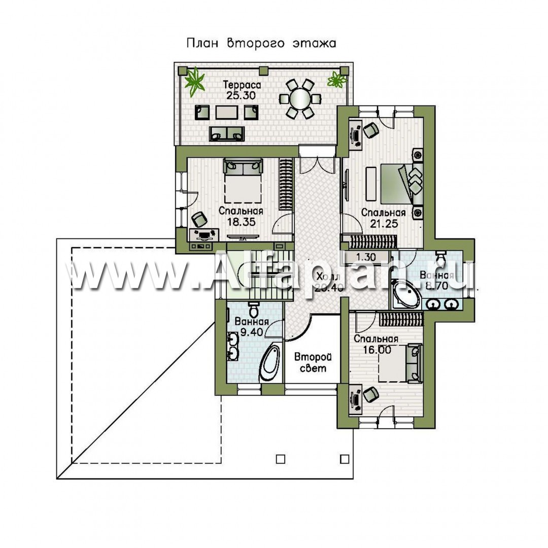 Проекты домов Альфаплан - "Монтекки" - двухэтажный коттедж с гаражом на две машины - изображение плана проекта №2