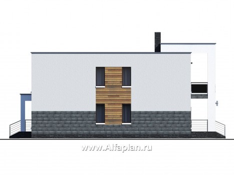 «Футура» - современный двухэтажный дом, с террасой и сауной, с плоской крышей, в стиле минимализм - превью фасада дома