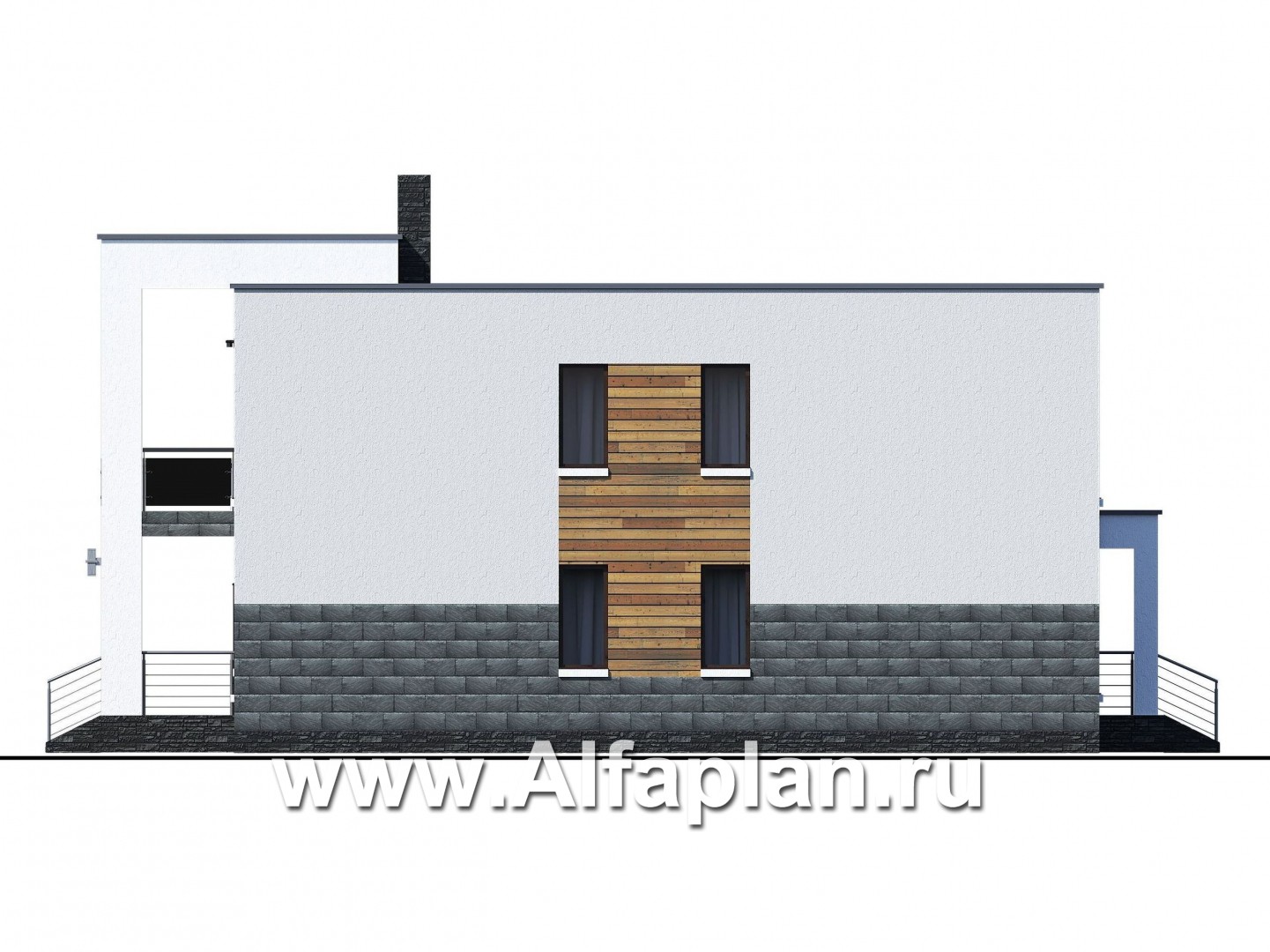 Проекты домов Альфаплан - «Футура» - современный двухэтажный дом с плоской кровлей - изображение фасада №2