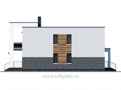 «Футура» - современный двухэтажный дом, с террасой и сауной, с плоской крышей, в стиле минимализм - превью фасада дома