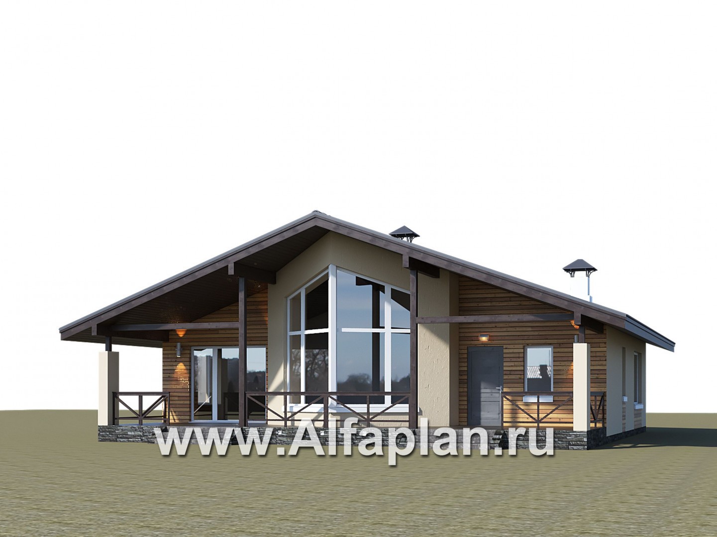 Проекты домов Альфаплан - «Вектор» - проект стильного одноэтажного дома, с эркером и с террасой, 2 спальни - дополнительное изображение №2