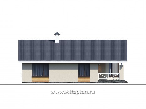 Проекты домов Альфаплан - «Вектор» - проект стильного одноэтажного дома, с эркером и с террасой, 2 спальни - превью фасада №3