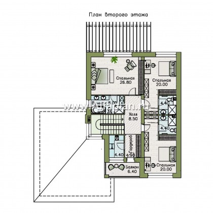 Проекты домов Альфаплан - "Золотой ключик" - план дома, где все спальни с душевыми - превью плана проекта №2