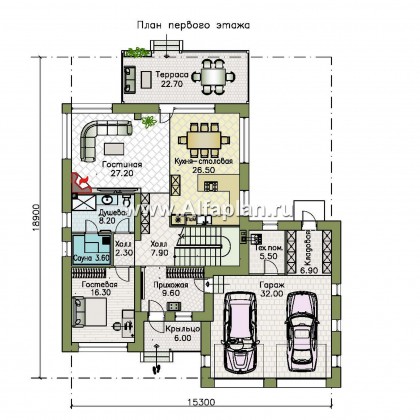 Проекты домов Альфаплан - "Золотой ключик" - план дома, где все спальни с душевыми - превью плана проекта №1