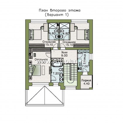 «Эрго» - проек дома 10х10м, планировка с террасой со стороны входа, с односкатной кровлей - превью план дома