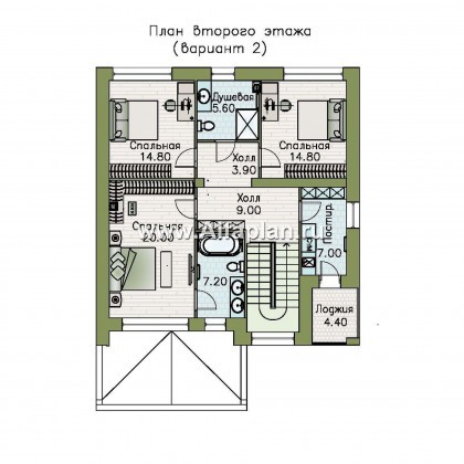 «Эрго» - проек дома 10х10м, планировка с террасой со стороны входа, с односкатной кровлей - превью план дома