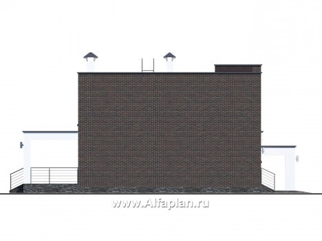 Проекты домов Альфаплан - «Эрго» - проект двухэтажного дома с плоской кровлей 10х10м, с гаражом-навесом - превью фасада №2