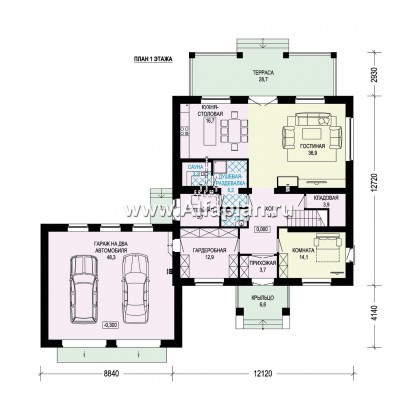 Проекты домов Альфаплан - Проект кирпичного трехэтажного особняка с двойным гаражом - превью плана проекта №1
